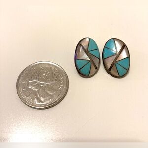 Vintage Native KEK sterling silver turquoise and mother of pearl earrings
